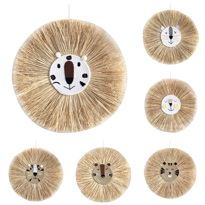 Home decoration Tapestry Handwoven Cartoon Lion Hanging Decorations Cute Animal Head Ornament Children room Wall Hanging