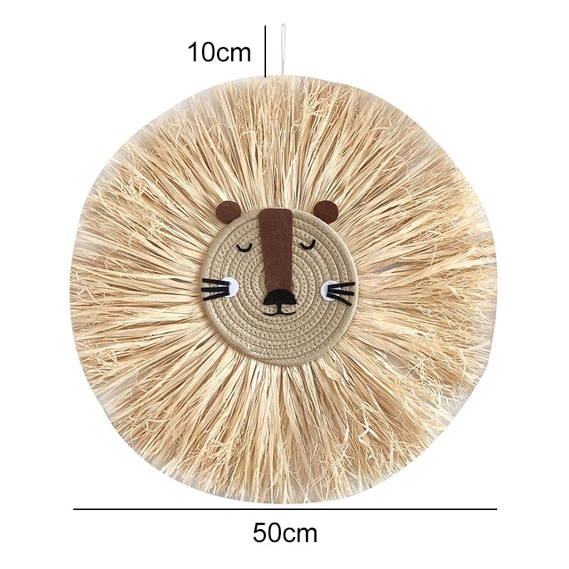 Home decoration Tapestry Handwoven Cartoon Lion Hanging Decorations Cute Animal Head Ornament Children room Wall Hanging