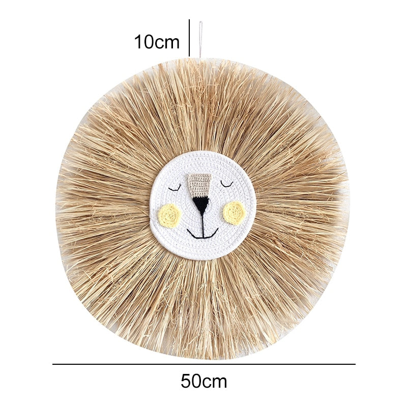 Home decoration Tapestry Handwoven Cartoon Lion Hanging Decorations Cute Animal Head Ornament Children room Wall Hanging