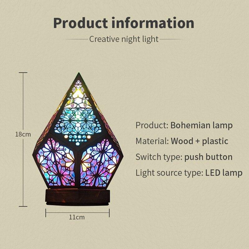 Wooden Hollow LED Projection Night Lamp Bohemian Colorful Projector Desk Lamp Household Home Decor Holiday Atmosphere Lighting