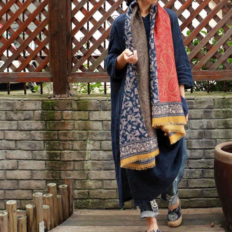 Vintage Pattern Comfortable Cotton Ethnic Style Big Scarf Shawl