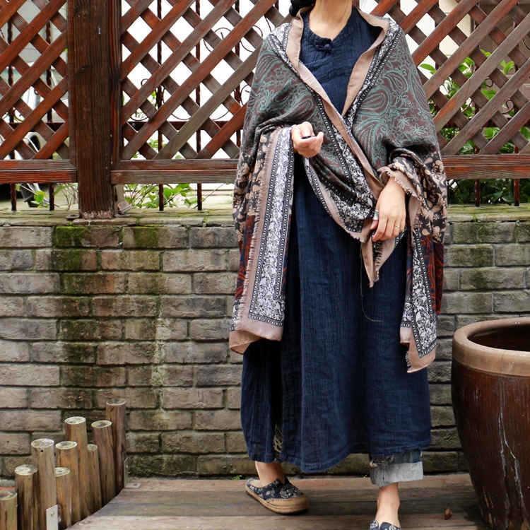 Vintage Pattern Comfortable Cotton Ethnic Style Big Scarf Shawl