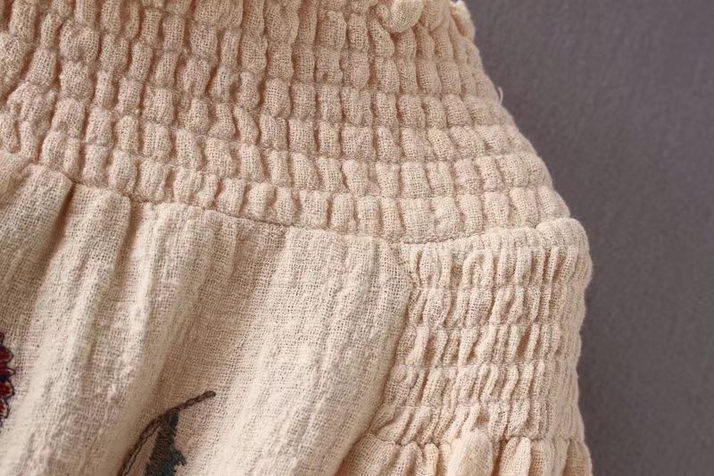 Embroidered Puff-sleeves Blouses&Shirts Top