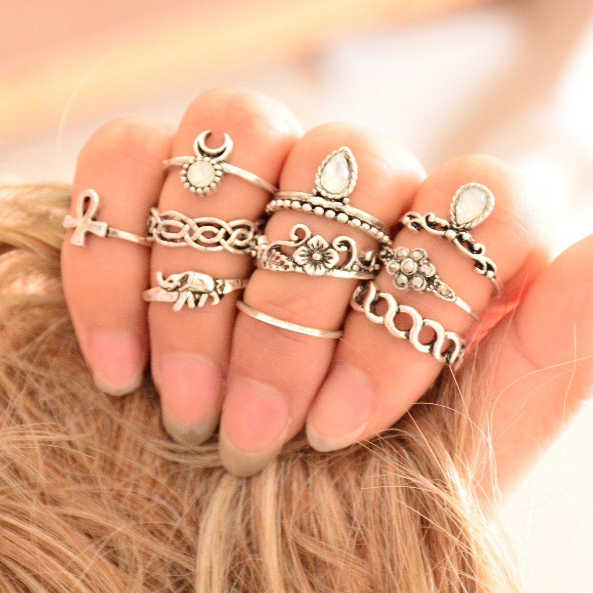 10 pcs BOHO ring set statement style bohemia party