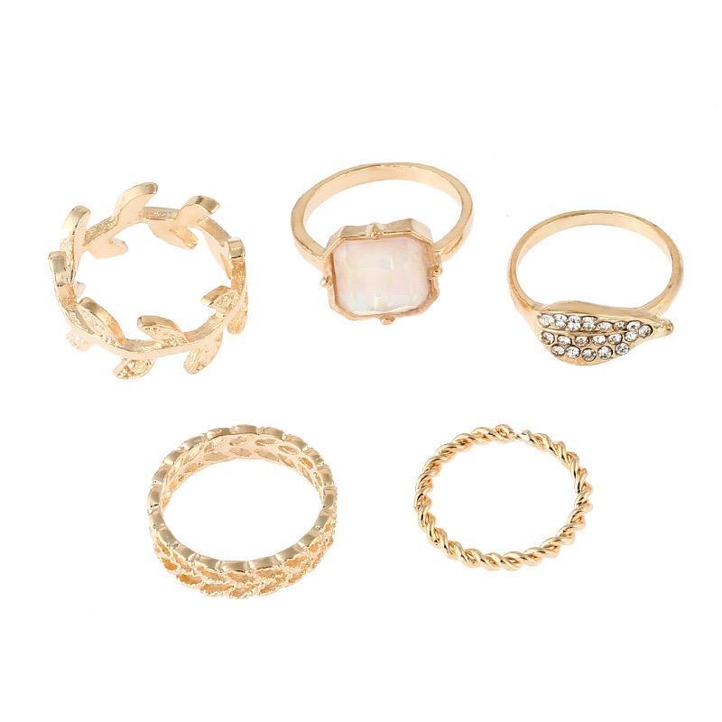 5pcs BOHO ring set jelly leaves style bohemia party