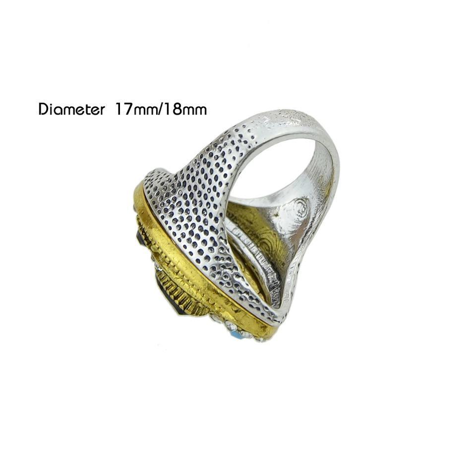 Jewelry Gold color rings with black blue red acrylic and white rhinestone geometric shape wedding rings