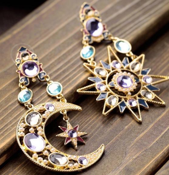 1 pair Sun & Moon Earring Fashion fringed Bohemia Jewelry for Party