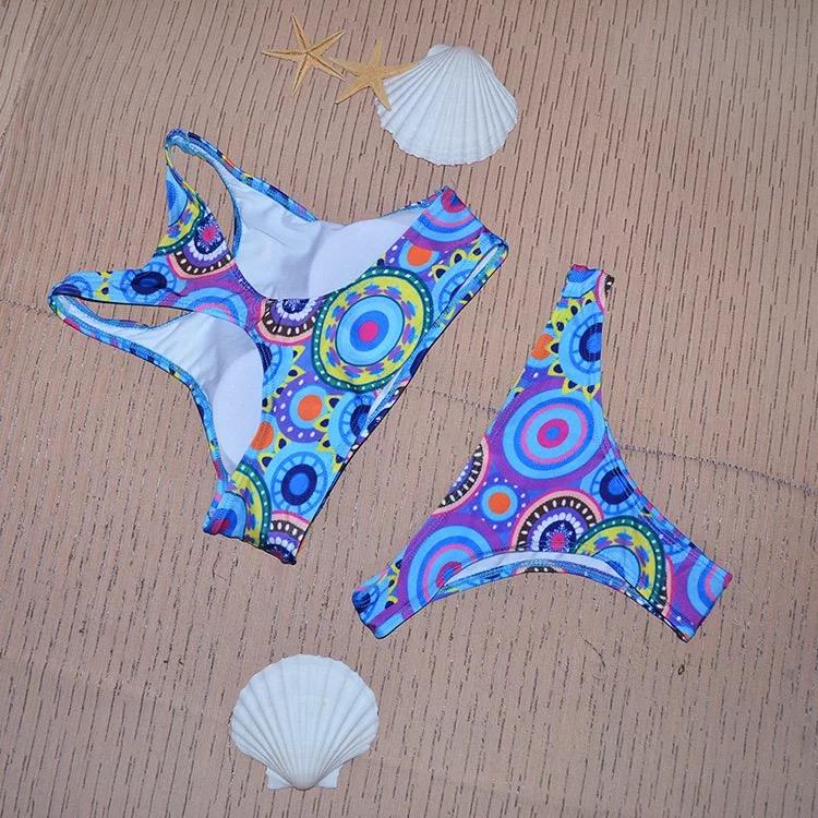 Totem Circle Print Bikini Patch Swimwear Beach Swimsuit Bathing Suits Bikini
