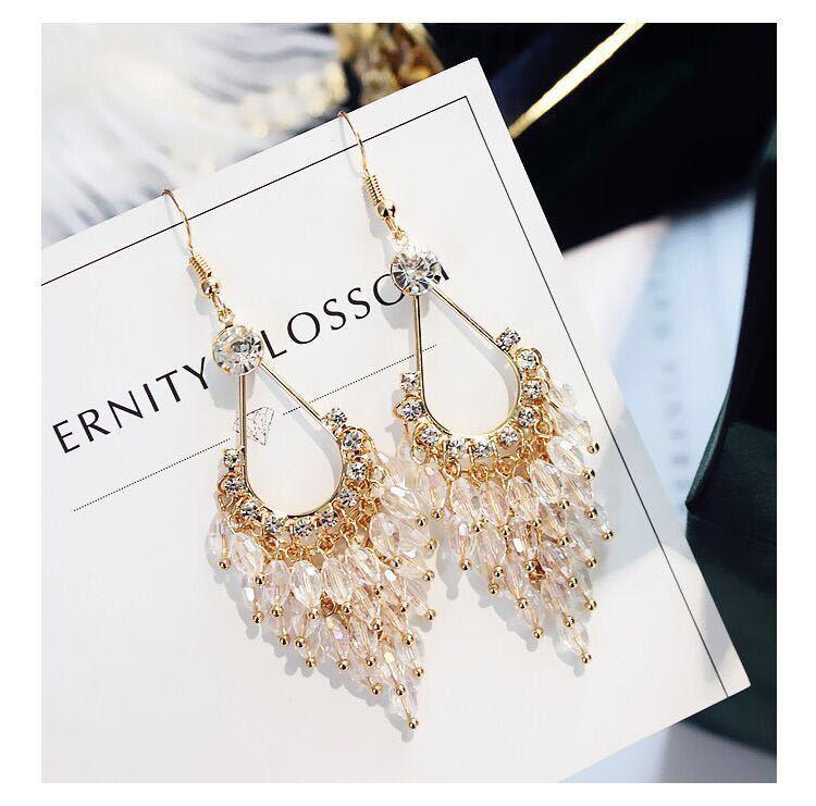 Mystic Water Drops Tassel Shinning Earrings