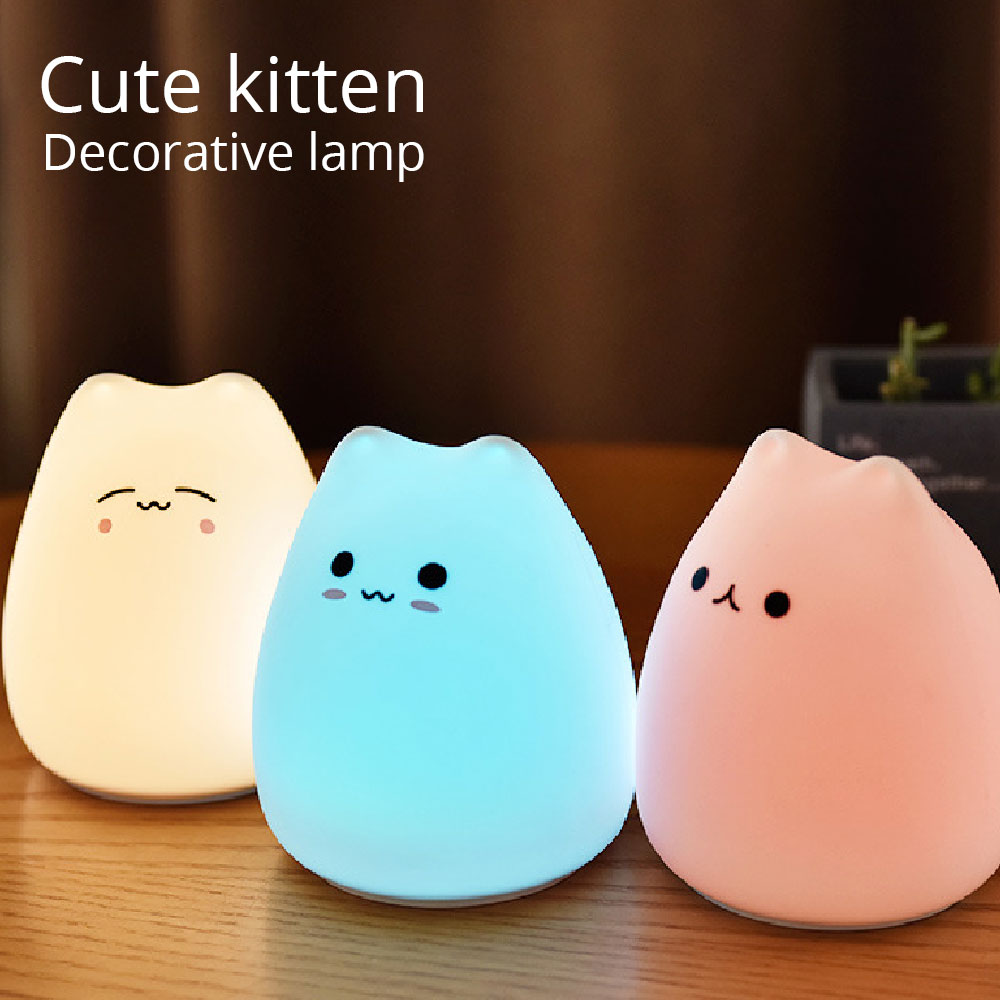 LED Night Lamp Touch Sensor Cat Silicone Animal Light Colorful Child Holiday Gift Sleepping Creative Bedroom Desktop Decor Lamp