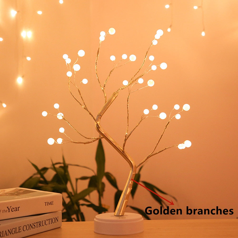 LED Night Light Mini Christmas Twinkling Tree Copper Wire Garland Lamp For Holiday Home Kids Bedroom Decor Luminary Fairy Lights