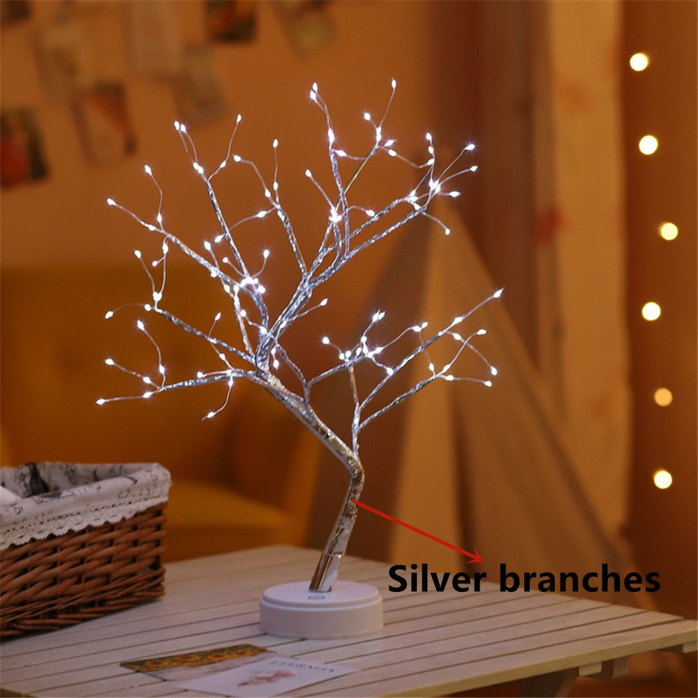 LED Night Light Mini Christmas Twinkling Tree Copper Wire Garland Lamp For Holiday Home Kids Bedroom Decor Luminary Fairy Lights