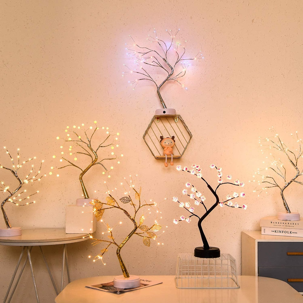 LED Night Light Mini Christmas Twinkling Tree Copper Wire Garland Lamp For Holiday Home Kids Bedroom Decor Luminary Fairy Lights