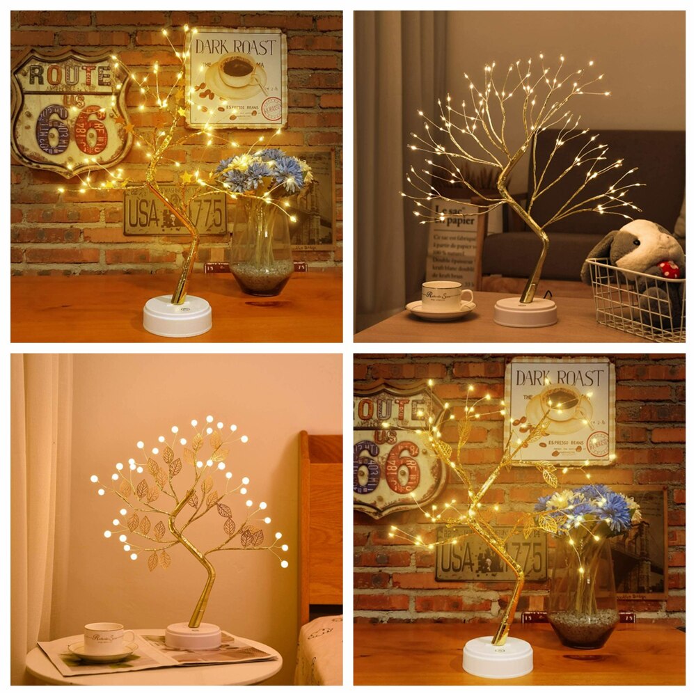 LED Night Light Mini Christmas Twinkling Tree Copper Wire Garland Lamp For Holiday Home Kids Bedroom Decor Luminary Fairy Lights