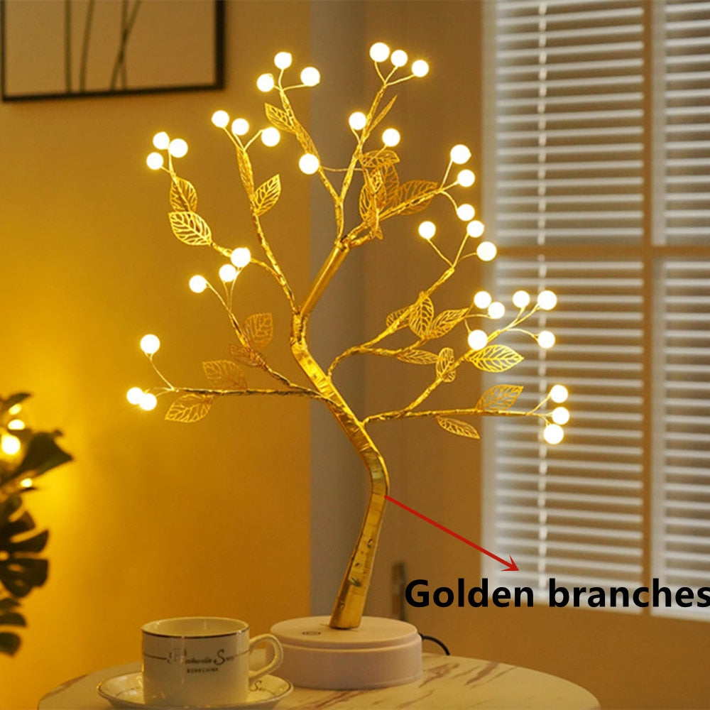 LED Night Light Mini Christmas Twinkling Tree Copper Wire Garland Lamp For Holiday Home Kids Bedroom Decor Luminary Fairy Lights