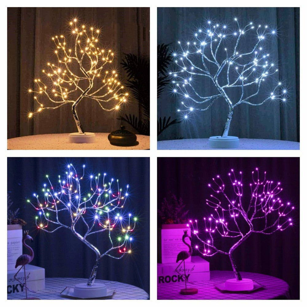 LED Night Light Mini Christmas Twinkling Tree Copper Wire Garland Lamp For Holiday Home Kids Bedroom Decor Luminary Fairy Lights