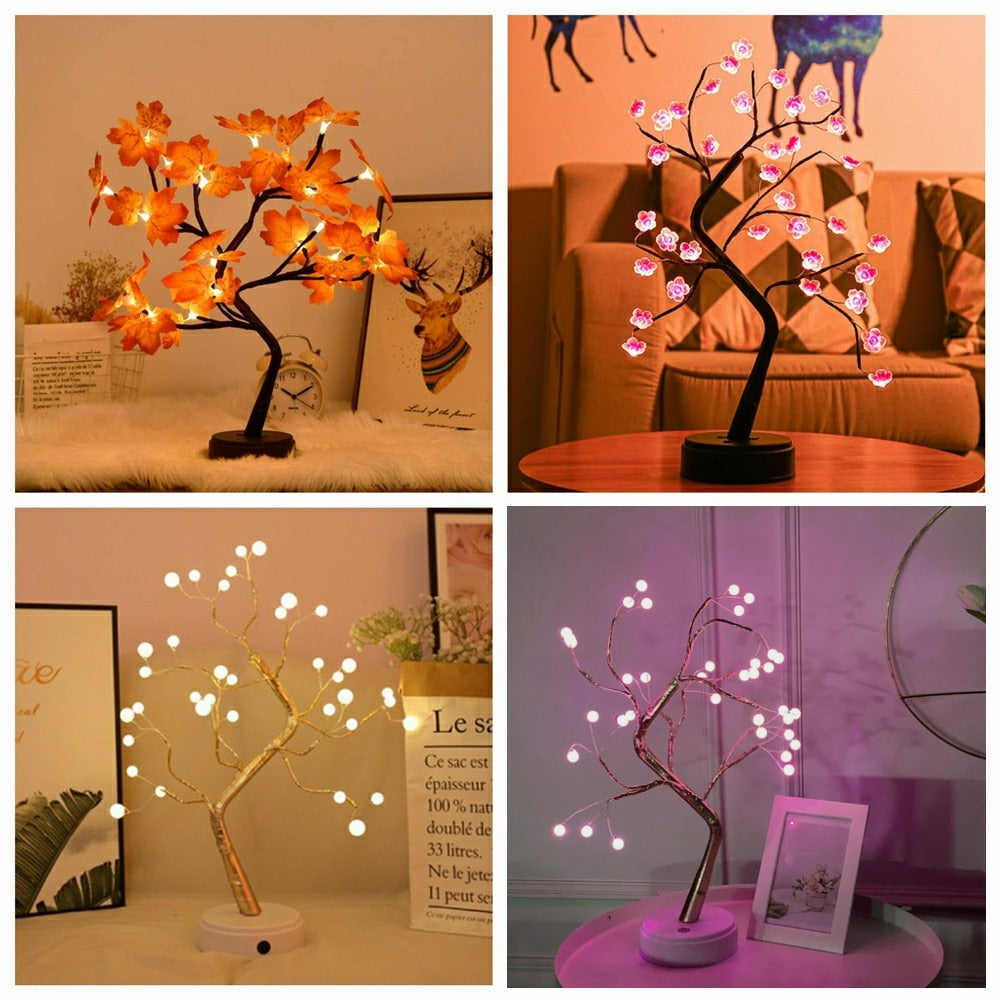 LED Night Light Mini Christmas Twinkling Tree Copper Wire Garland Lamp For Holiday Home Kids Bedroom Decor Luminary Fairy Lights