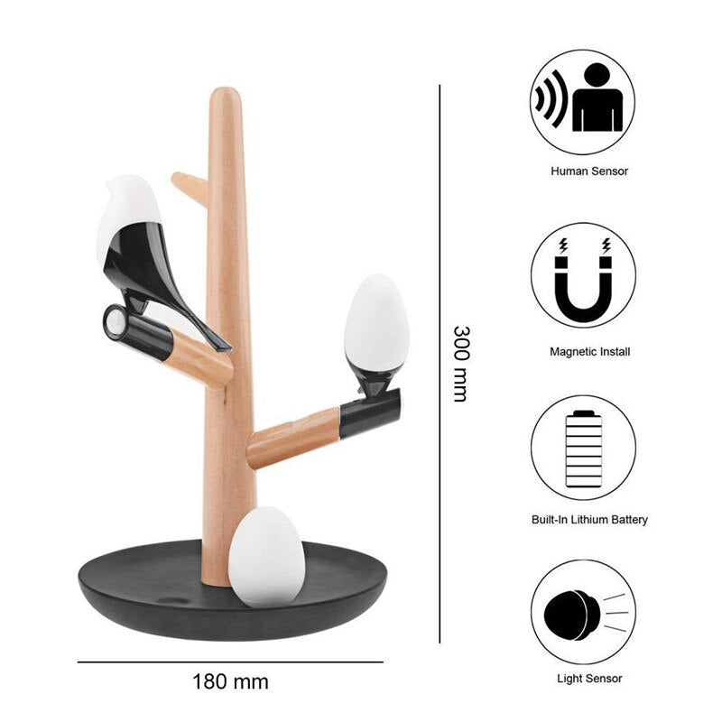 Magpie Bird USB Charger Night Light Intelligent Vibration Induction LED Desk Lamp Small Eggs LED Light Home Decor Lamp Gifts