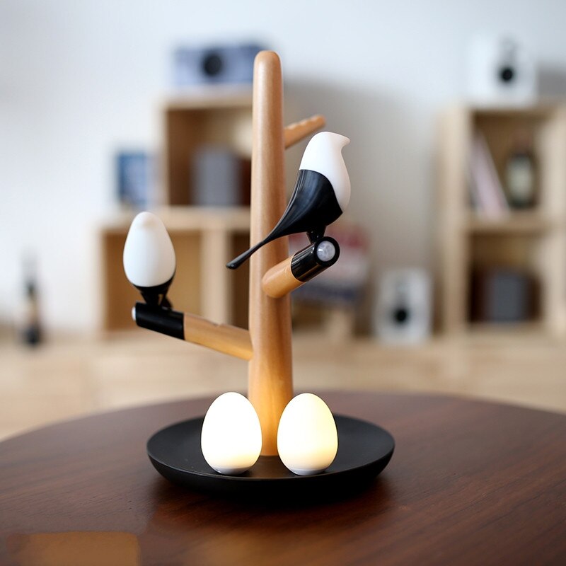 Magpie Bird USB Charger Night Light Intelligent Vibration Induction LED Desk Lamp Small Eggs LED Light Home Decor Lamp Gifts