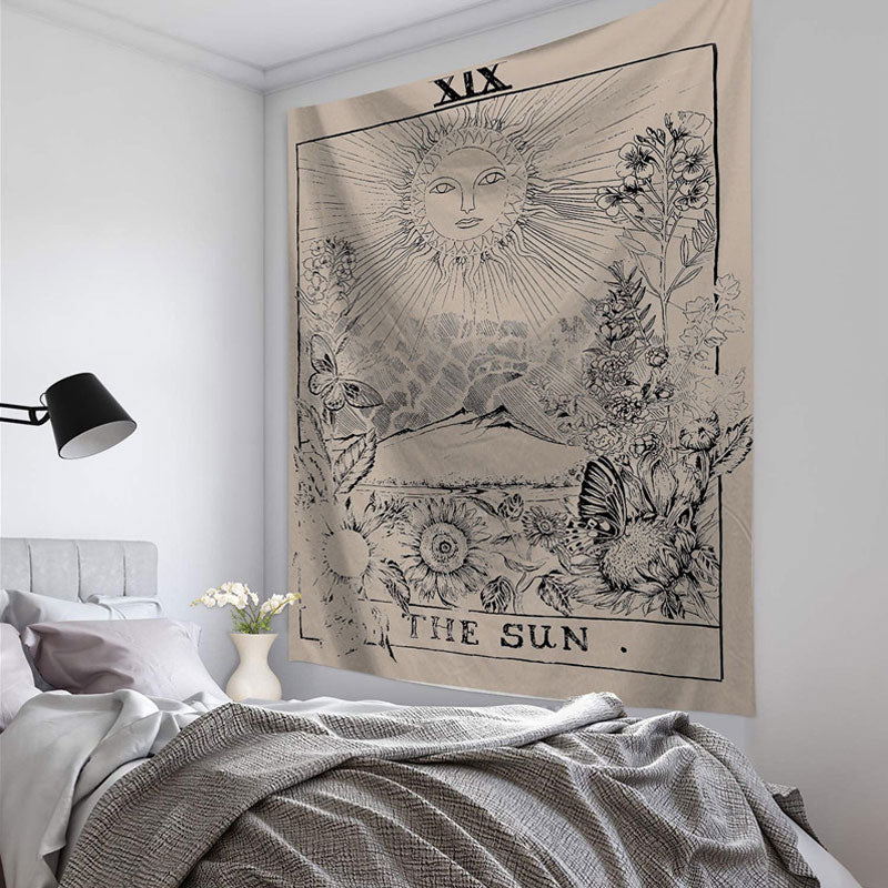 Mandala Tapestry Tarot Card Wall Hanging Astrology Divination Witchcraft Room Decor Bedspread Throw Cover Sun Moon Wall Decor