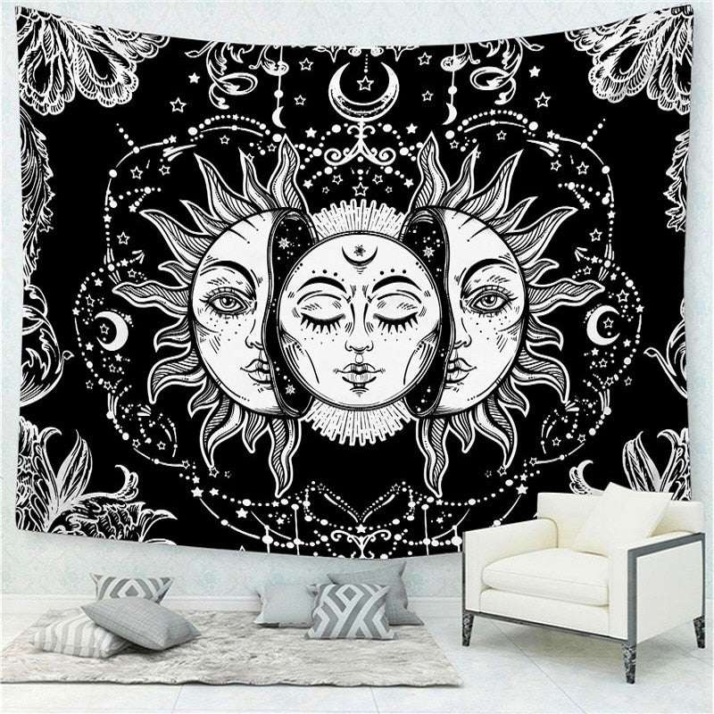 Mandala Tapestry Tarot Card Wall Hanging Astrology Divination Witchcraft Room Decor Bedspread Throw Cover Sun Moon Wall Decor