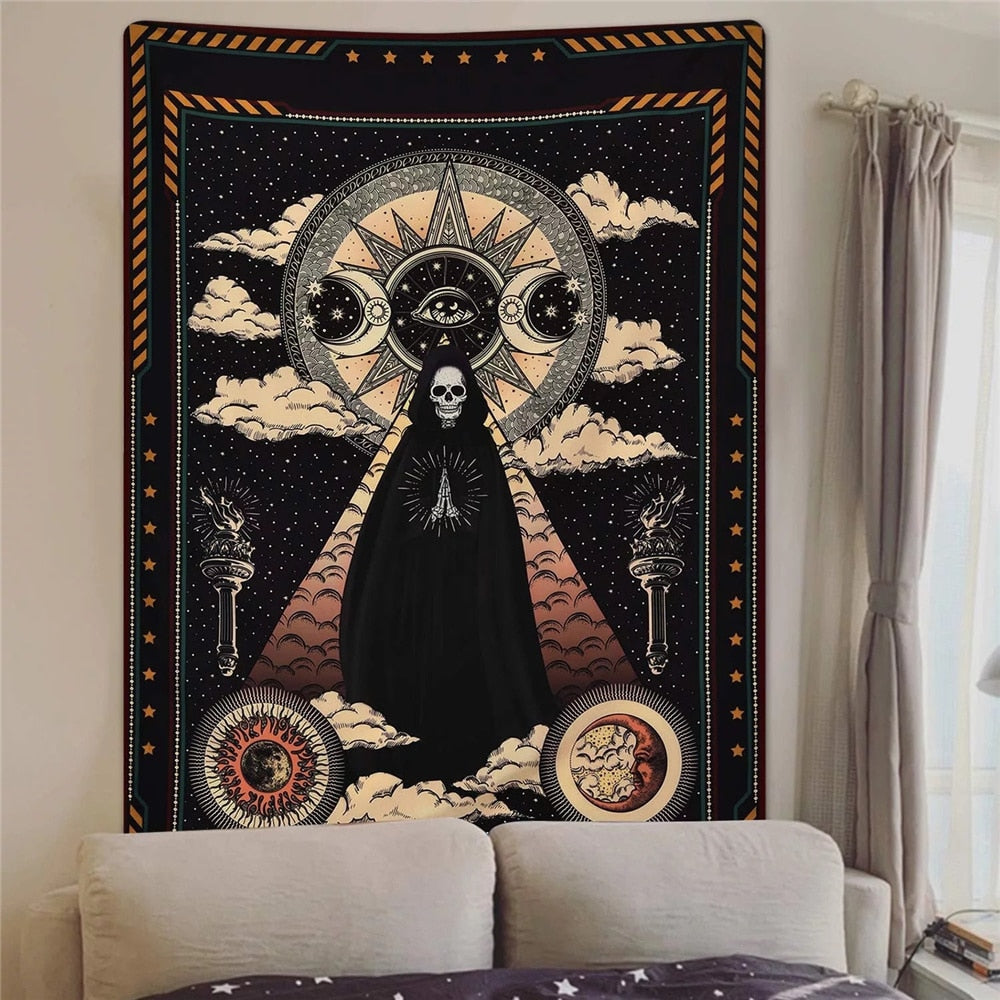 Mandala Tapestry Tarot Card Wall Hanging Astrology Divination Witchcraft Room Decor Bedspread Throw Cover Sun Moon Wall Decor