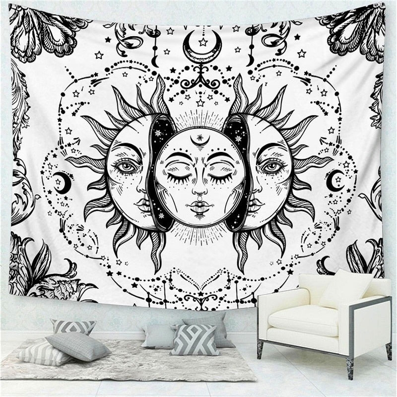 Mandala Tapestry Tarot Card Wall Hanging Astrology Divination Witchcraft Room Decor Bedspread Throw Cover Sun Moon Wall Decor