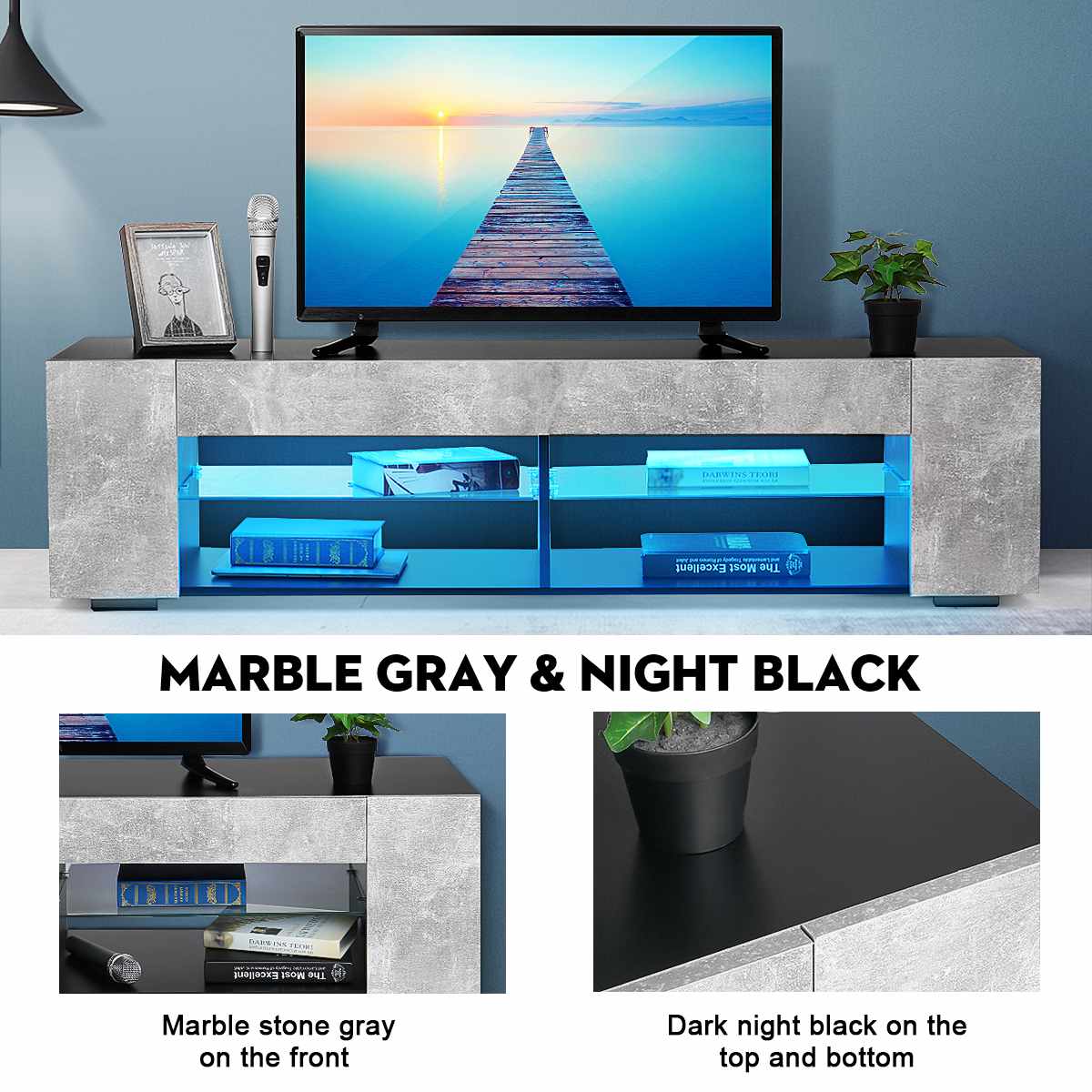 Modern RGB LED TV Stands With 2 Side Cabinet Storage Organizer Home Living Room Furniture Light Luxury TV Tables TV Unit Bracket