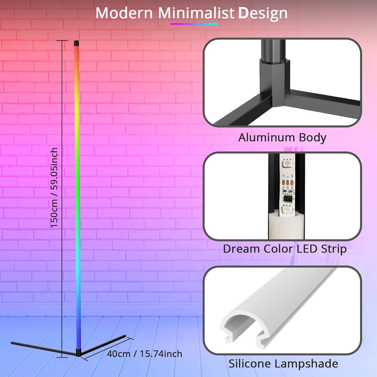 Modern RGB LED Floor Lamps Indoor Lighting Atmosphere Bluetooth Remote Control Standing Light Bedroom Bedside Dining Room Decor