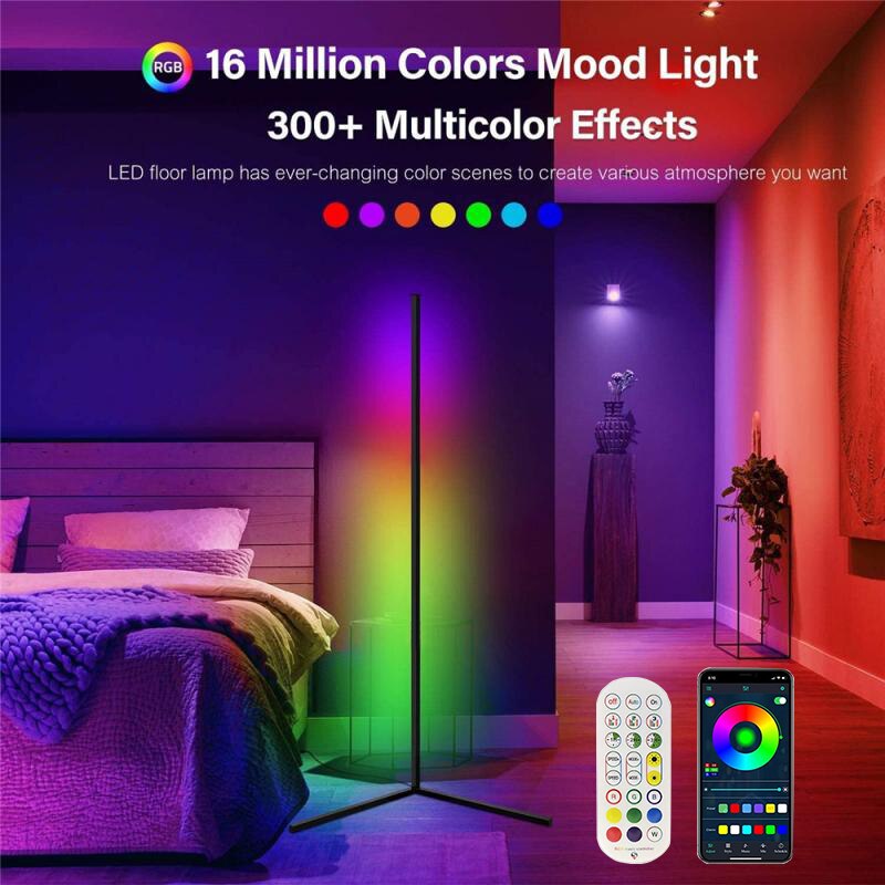 Modern RGB LED Floor Lamps Indoor Lighting Atmosphere Bluetooth Remote Control Standing Light Bedroom Bedside Dining Room Decor