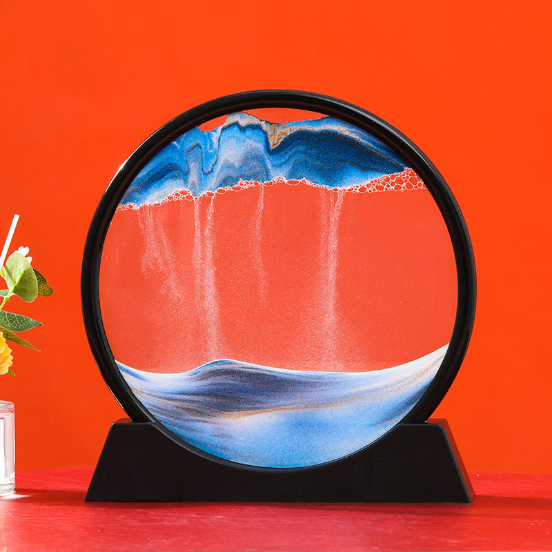 Moving Sand Art Picture Round Glass 3D Hourglass Deep Sea Sandscape In Motion Display Flowing Sand Frame 7/12inch For home Decor