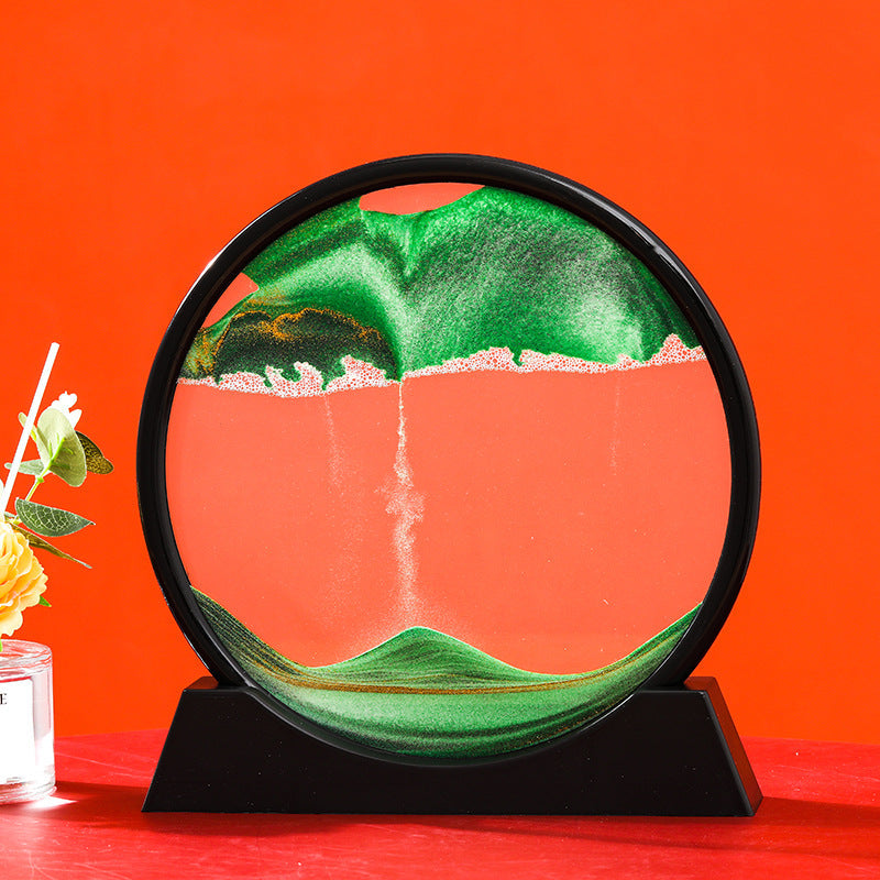 Moving Sand Art Picture Round Glass 3D Hourglass Deep Sea Sandscape In Motion Display Flowing Sand Frame 7/12inch For home Decor