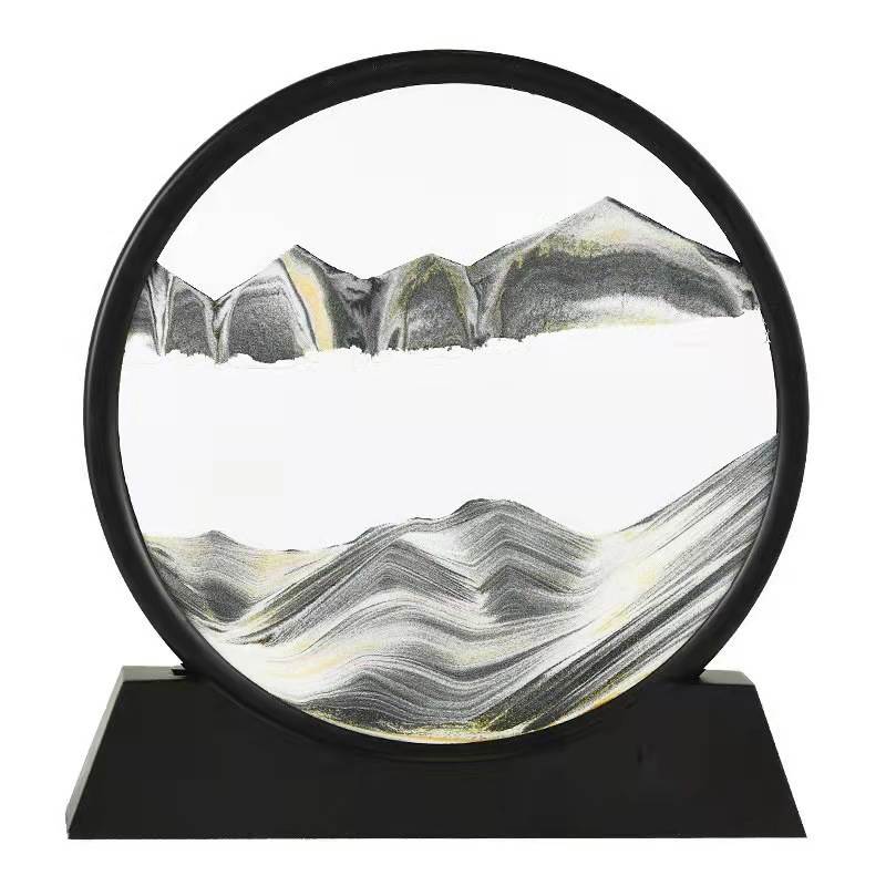 Moving Sand Art Picture Round Glass 3D Hourglass Deep Sea Sandscape In Motion Display Flowing Sand Frame 7/12inch For home Decor
