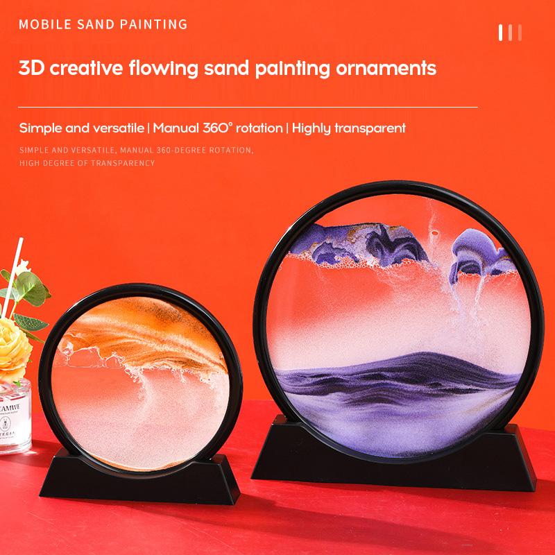 Moving Sand Art Picture Round Glass 3D Hourglass Deep Sea Sandscape In Motion Display Flowing Sand Frame 7/12inch For home Decor