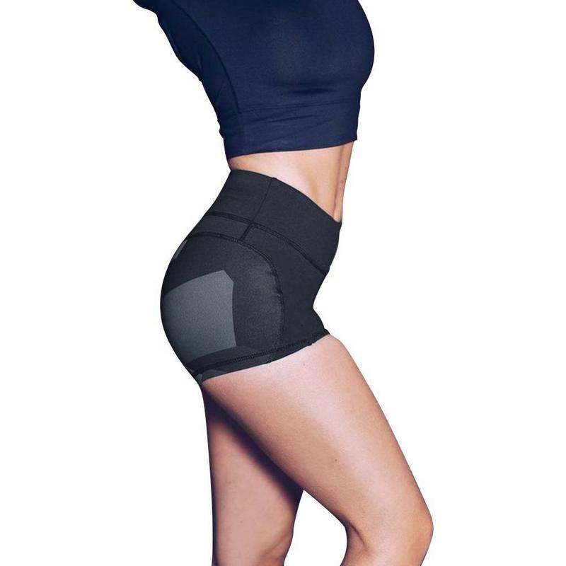 New Black Patchwork Slim Yoga Shorts Hips Push Up Women Compression Yoga Fit Tight High Waist Elastic Short Women Tight Bottom