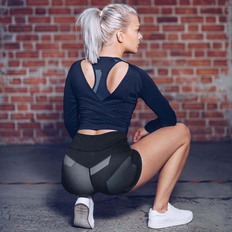 New Black Patchwork Slim Yoga Shorts Hips Push Up Women Compression Yoga Fit Tight High Waist Elastic Short Women Tight Bottom