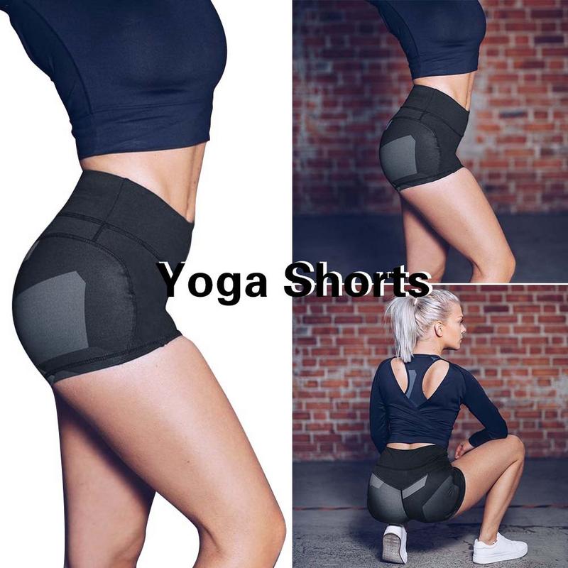 New Black Patchwork Slim Yoga Shorts Hips Push Up Women Compression Yoga Fit Tight High Waist Elastic Short Women Tight Bottom