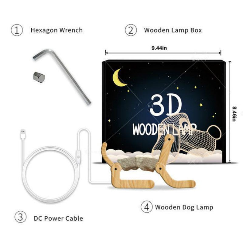New Dog Folding Wood 3d Lamp Bedroom Children's Room Christmas Gift 3d Night Table Lamps For Bedroom Korean Desk Lamp