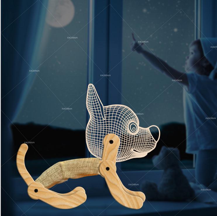 New Dog Folding Wood 3d Lamp Bedroom Children's Room Christmas Gift 3d Night Table Lamps For Bedroom Korean Desk Lamp