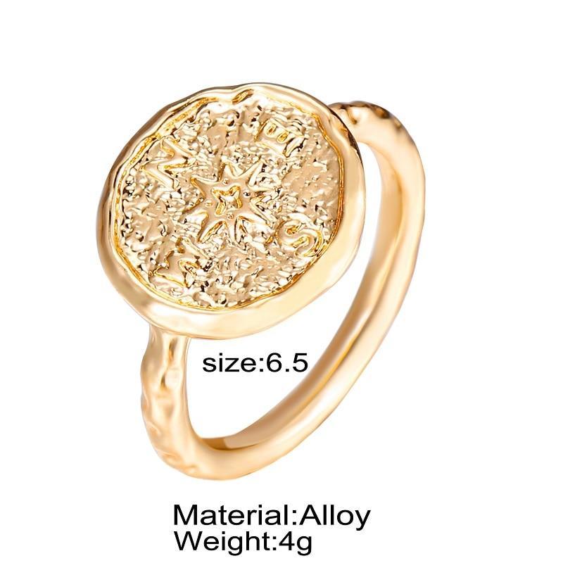 Vintage Compass Gold Silver Coin Rings Boho Finger Round Jewelry