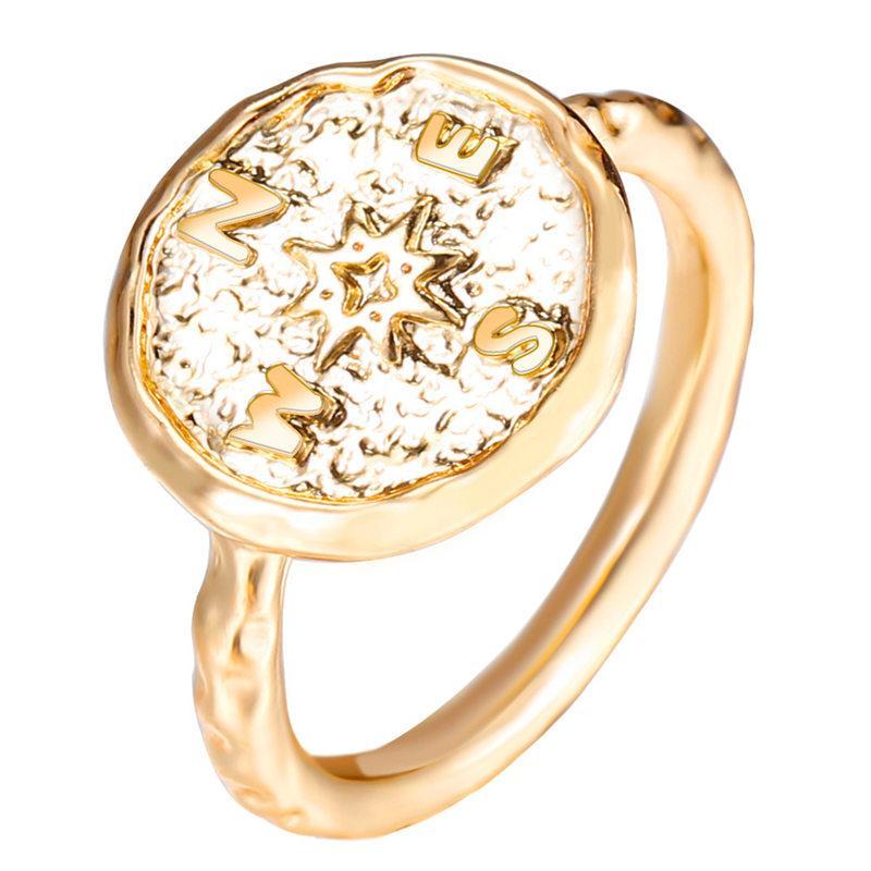 Vintage Compass Gold Silver Coin Rings Boho Finger Round Jewelry