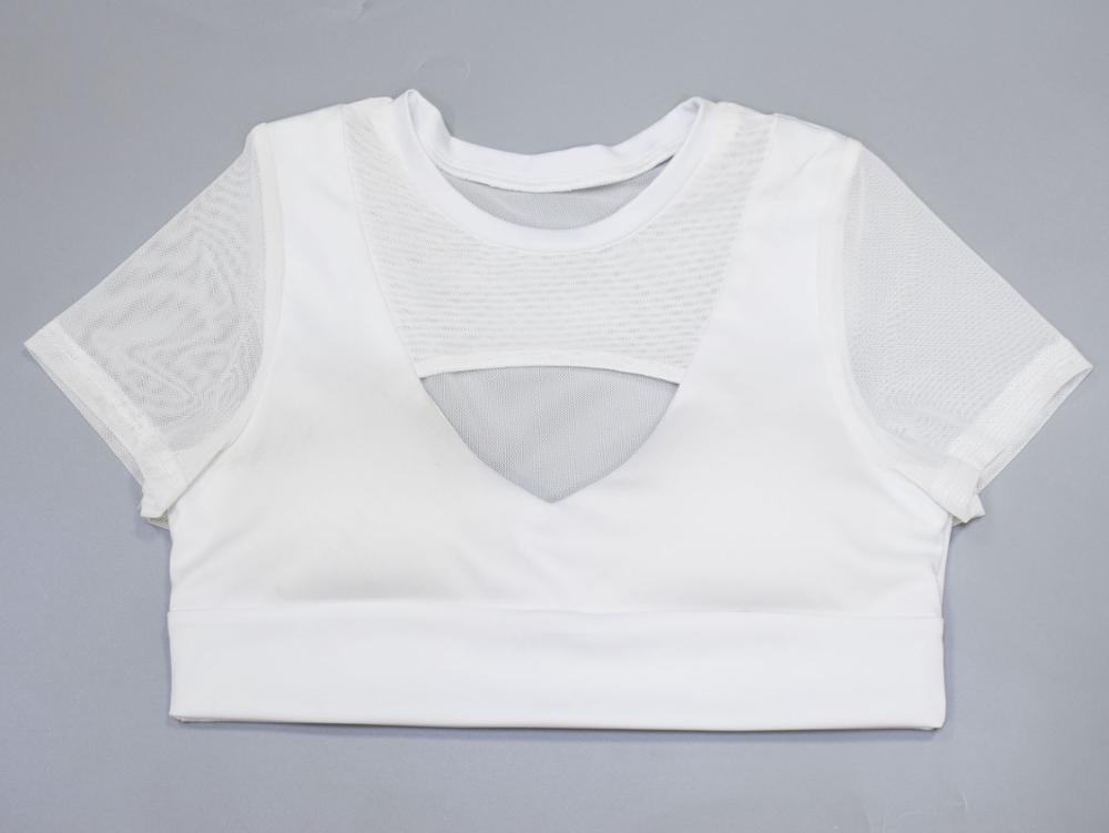 New arrival women mesh patchwork yoga shirt hollow out short sleeve fitness gym sportswear clothing summer sexy crop top