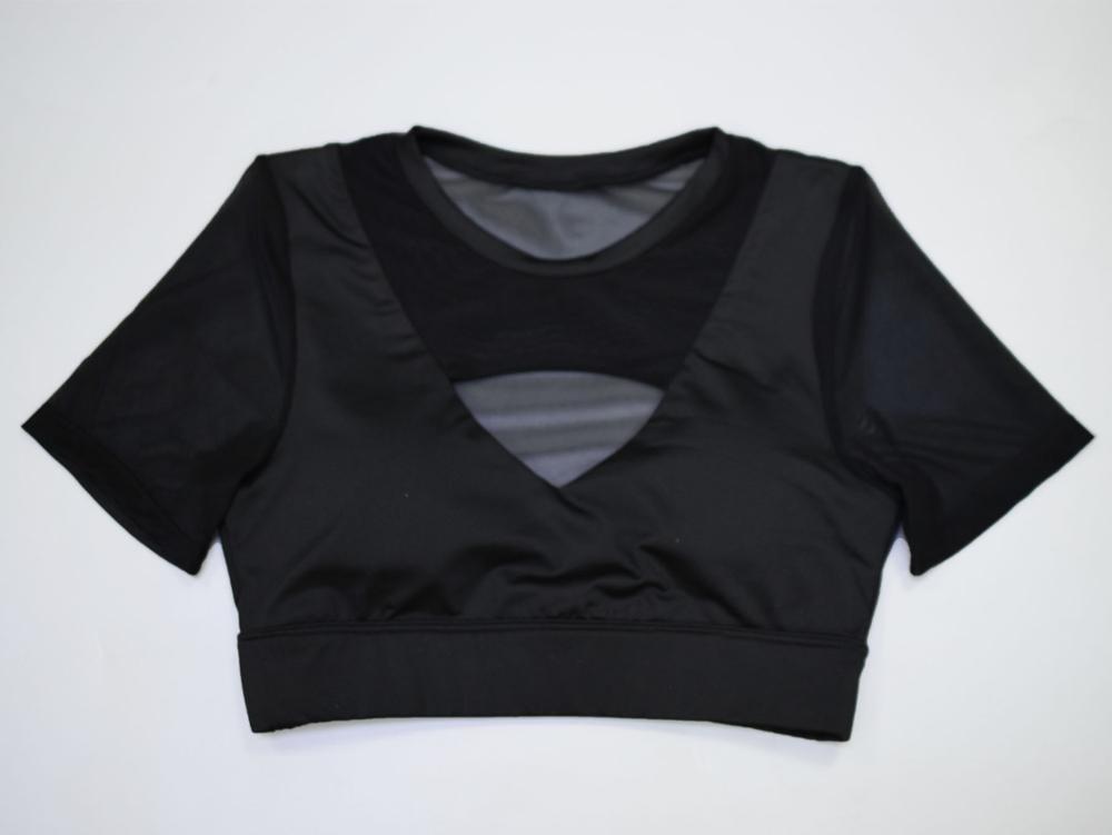 New arrival women mesh patchwork yoga shirt hollow out short sleeve fitness gym sportswear clothing summer sexy crop top