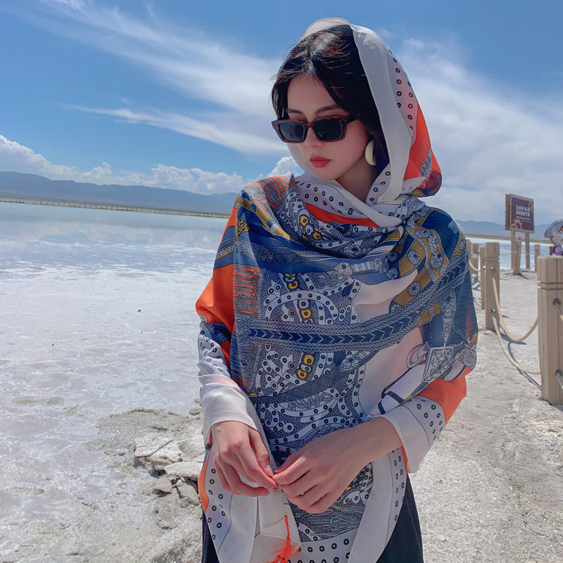 oversized sunscreen shawl women's summer thin outside air conditioning scarves beach scarf.