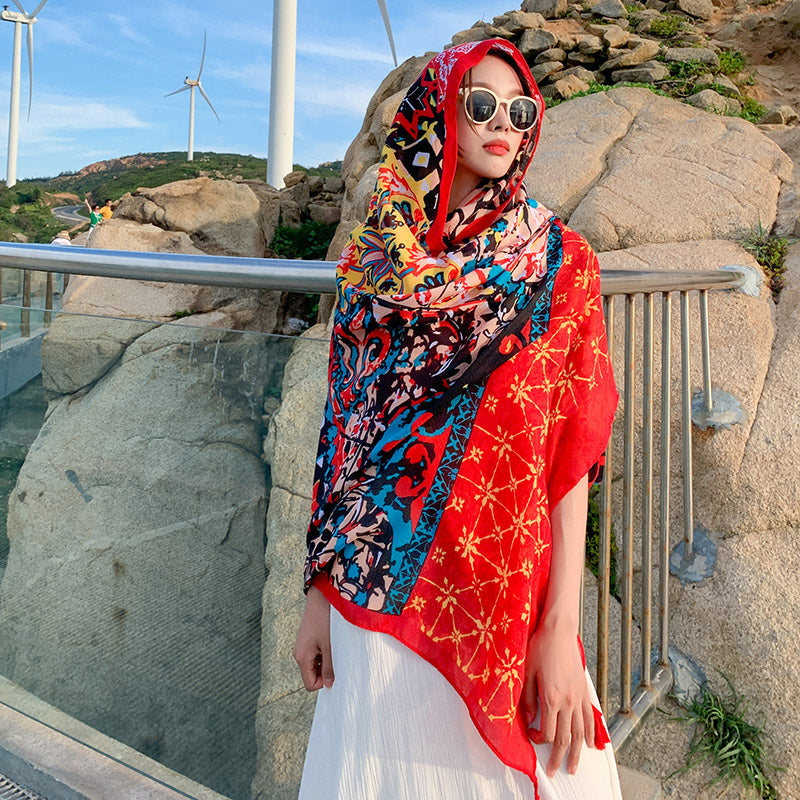 oversized sunscreen shawl women's summer thin outside air conditioning scarves beach scarf.