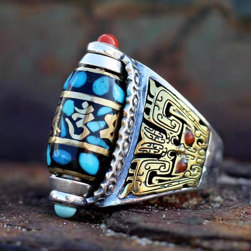 Tibetan men's and women's pattern six word truth retro finger ring