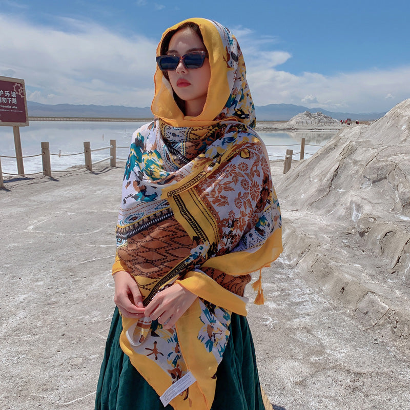 oversized sunscreen shawl women's summer thin outside air conditioning scarves beach scarf.