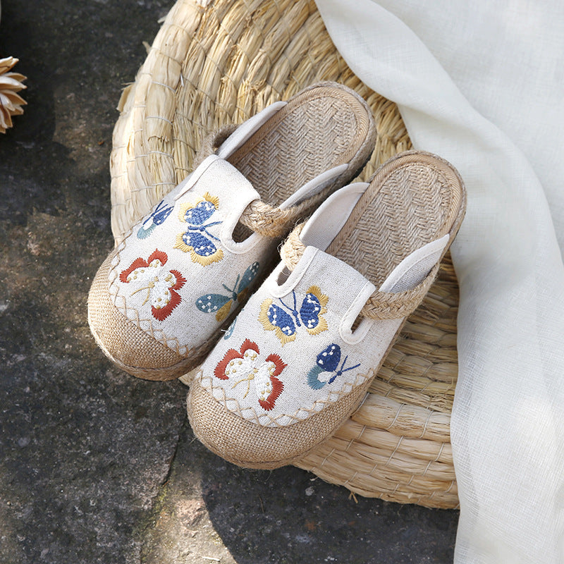Ethnic fashion women's cloth shoes slippers antique embroidered women's shoes one step on hand woven shoes