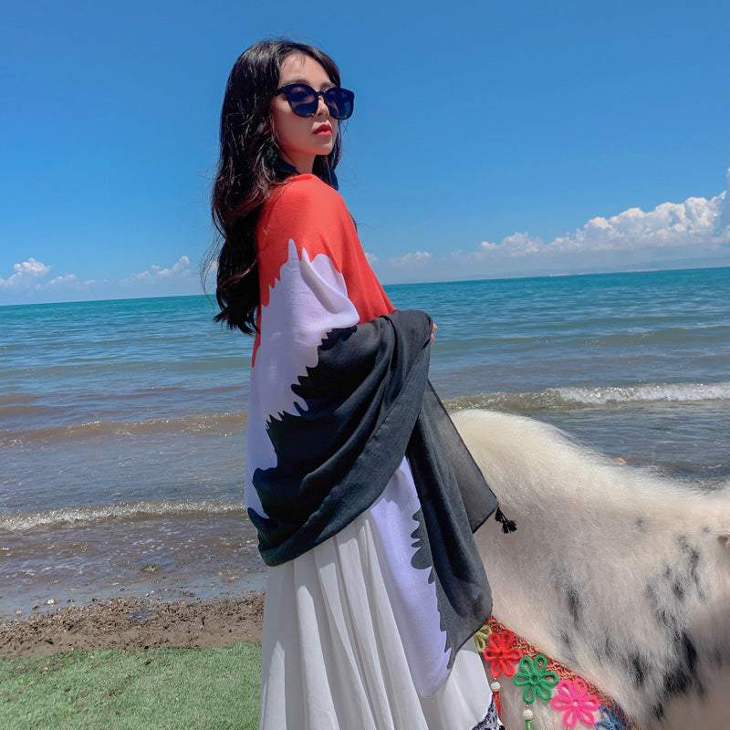 oversized sunscreen shawl women's summer thin outside air conditioning scarves beach scarf.