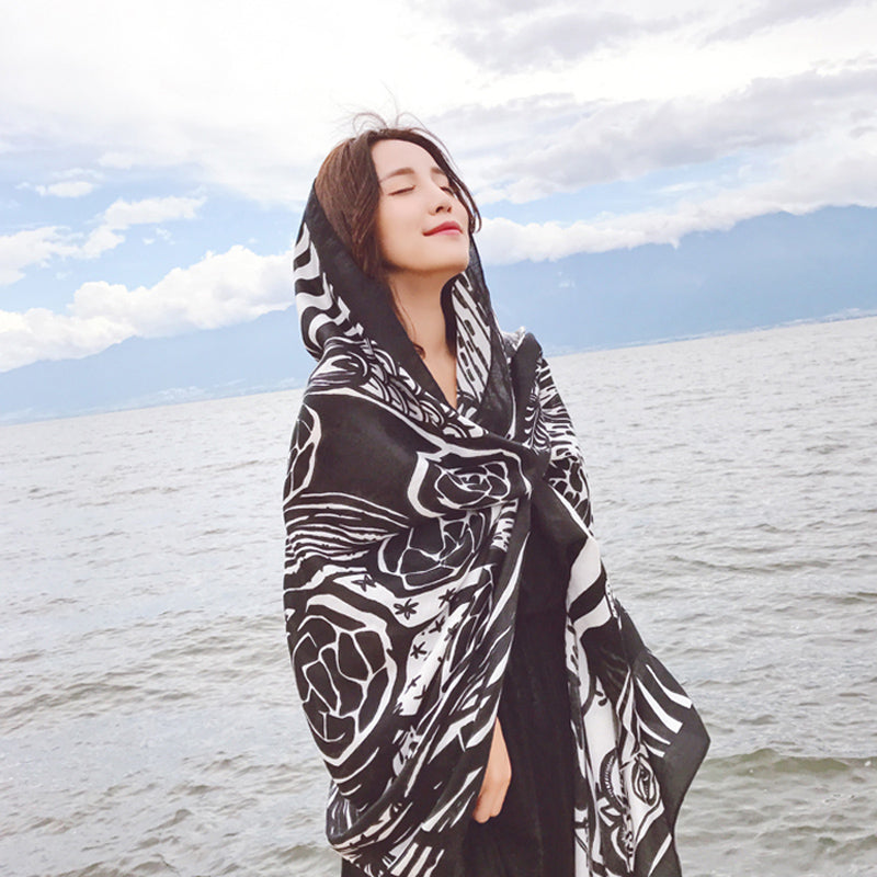 oversized sunscreen shawl women's summer thin outside air conditioning scarves beach scarf.